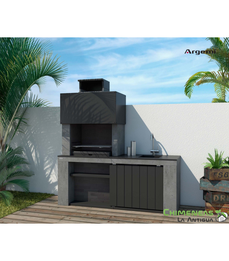 BARBACOA DE LEÑA LONDON PC-PT CON FREGADERO Y PUERTA