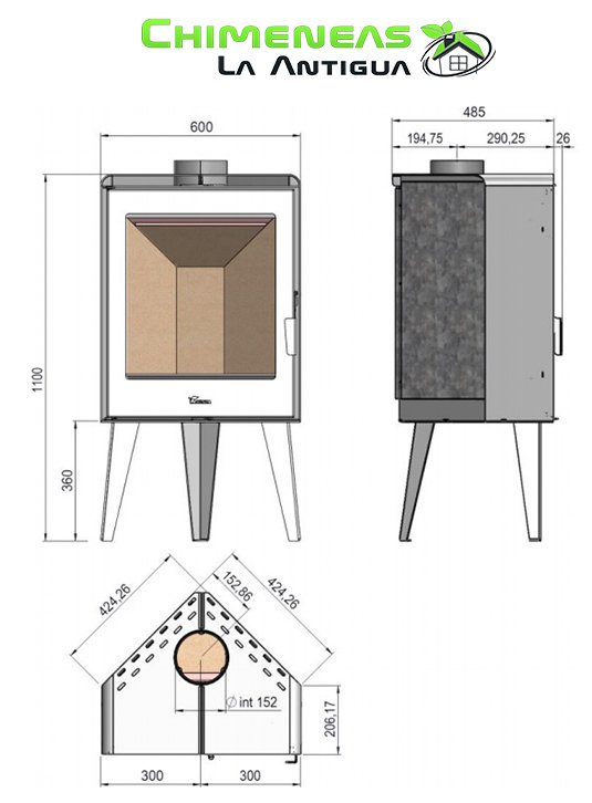 Medidas para la estufa de leña atlantic 611-r