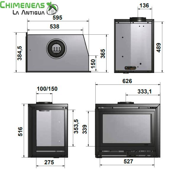 Insertable de gas modelo SQUARE 60G medidas